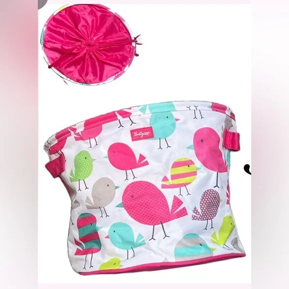 thirty-one Pink and Teal Bird Print Drawstring Storage Bin - Picture 3 of 9